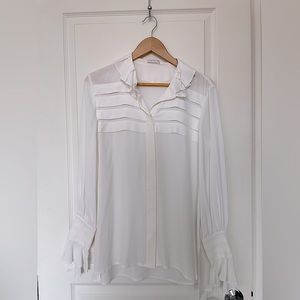 Riani Ruffled Sheer White Blouse